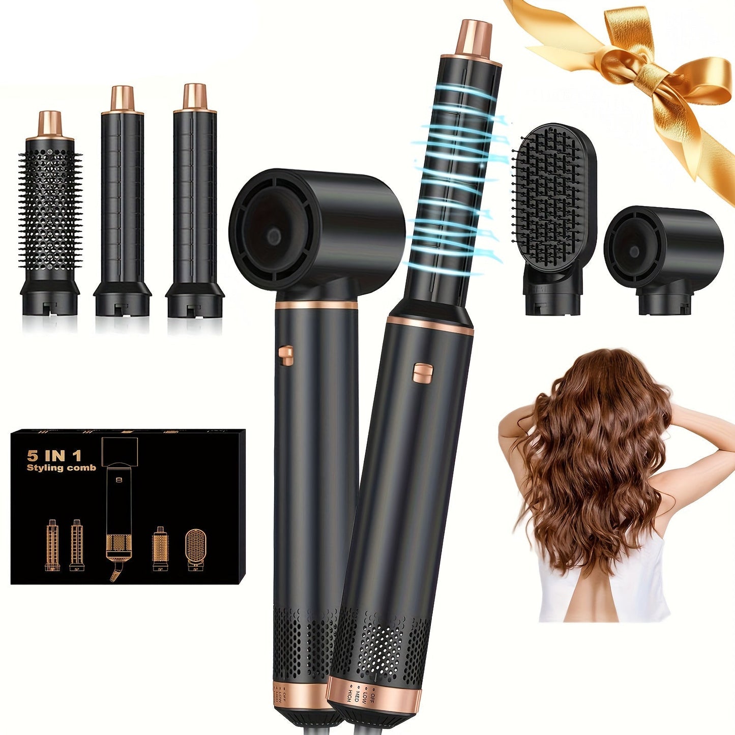 5-in-1 Hair Styler Hot Air Brush with 60000RPM
