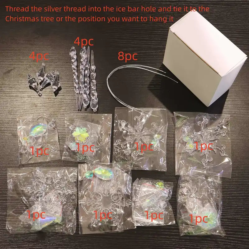 Crystal Elegance: Set of 16 Transparent Christmas Snowflake Ornaments