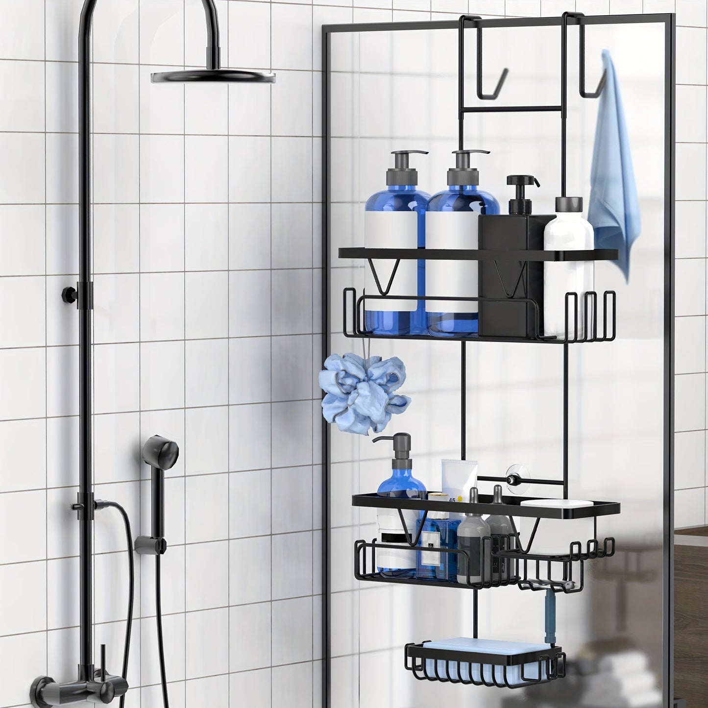 Door Shower Organizer Stainless Hanging Rack