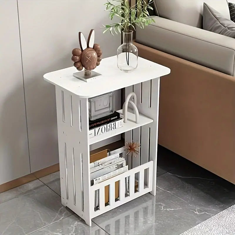 Plastic Side Table with Shelves - White