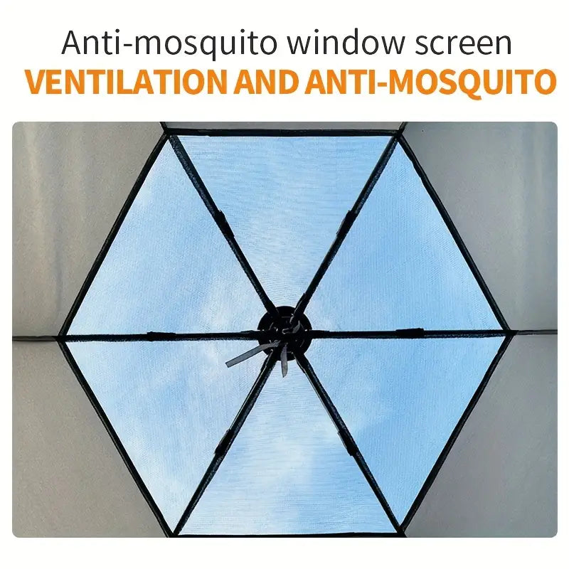 Hexagonal Fiberglass Pole Camping Tent - Silvery Glue Beige, 4-Person Capacity