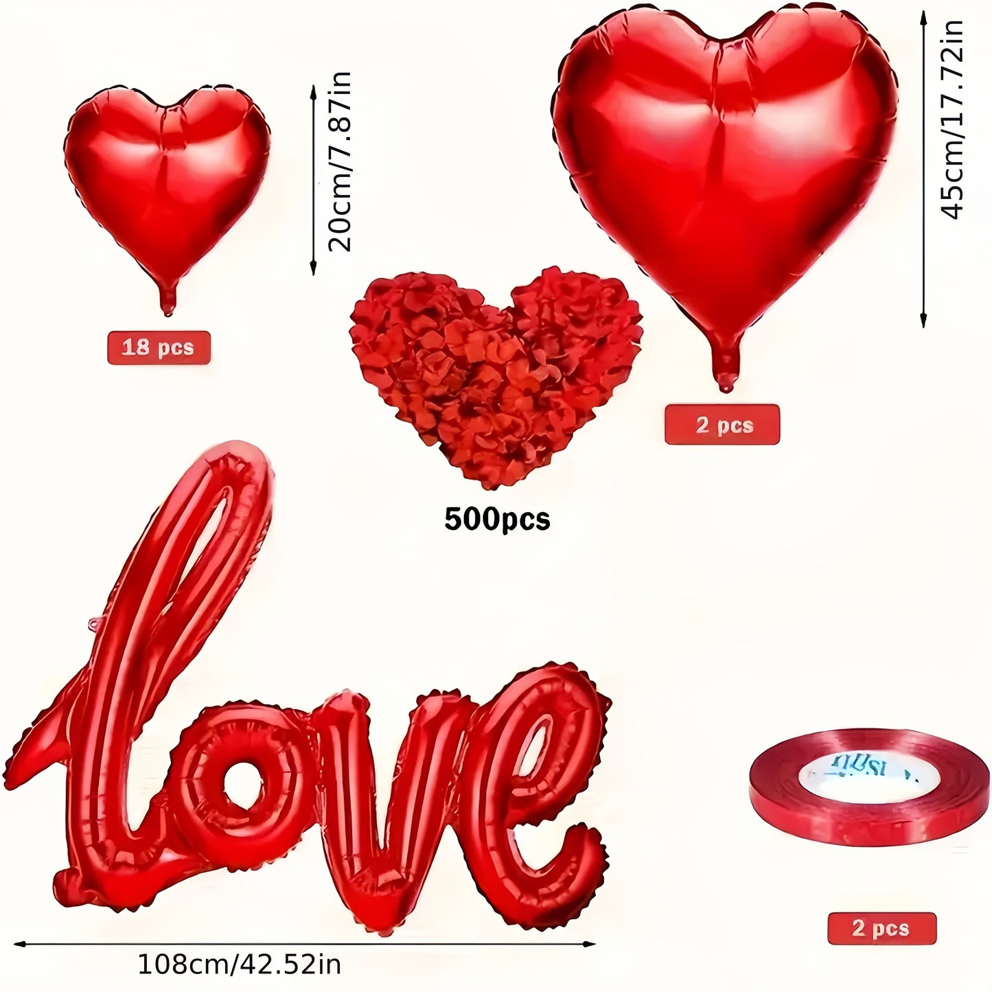 Romantic Red Rose Petals Balloon Decoration Kit