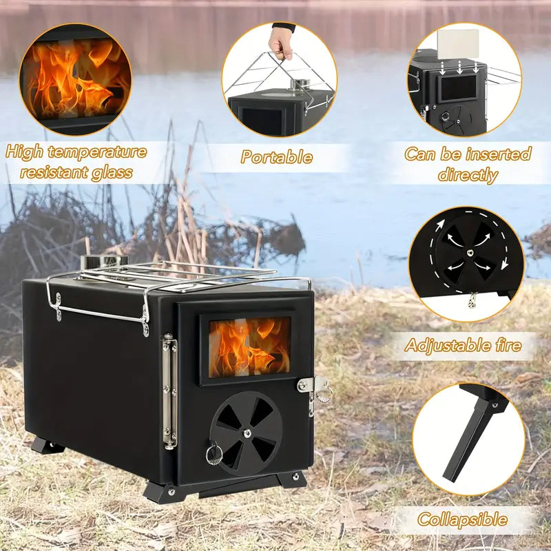 Portable Wood Burning Tent Stove - Black