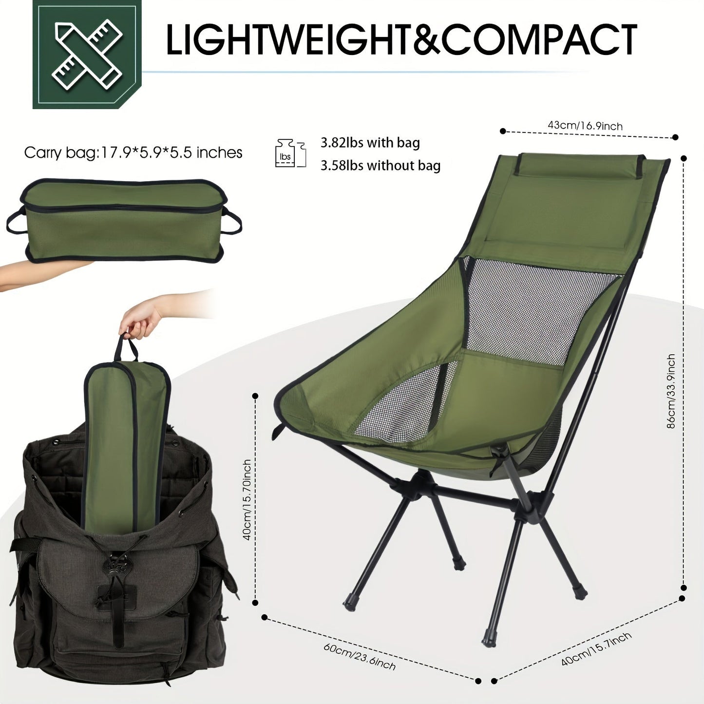 Folding Camping Chair Lightweight High Back Seat