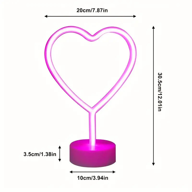 Neon Heart Light: LED Neon Signs Night Light(Pink) - Heart-Shaped Light with Holder Base