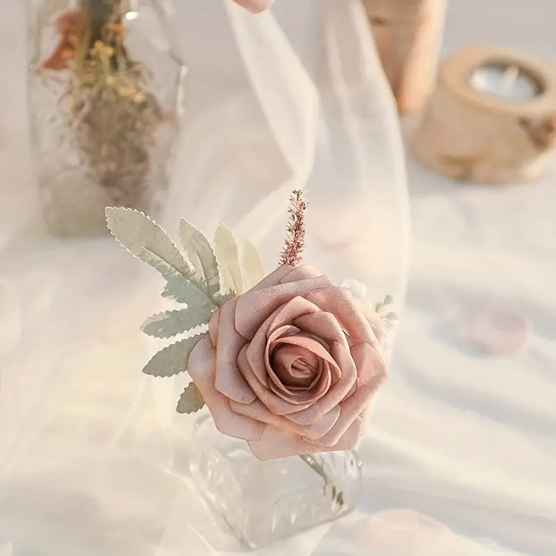 25pcs Real Touch Cinnamon Combination Artificial Rose Flower Arrangement - Warm Taupe & Nude