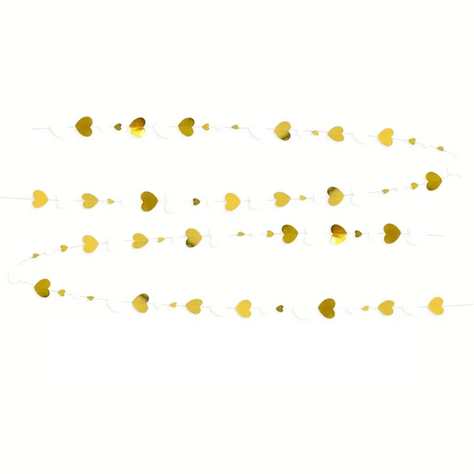 Heartfelt Elegance: 4m White and Golden Heart Shaped Garland
