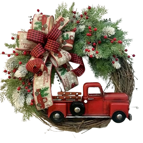 Charming Vintage Red Truck Christmas Wreath - Festive House Décor