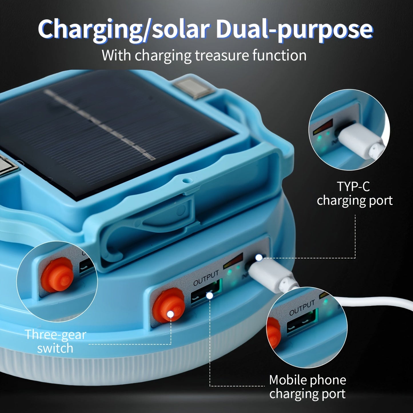 Solar LED Camping Light with Magnetic Base