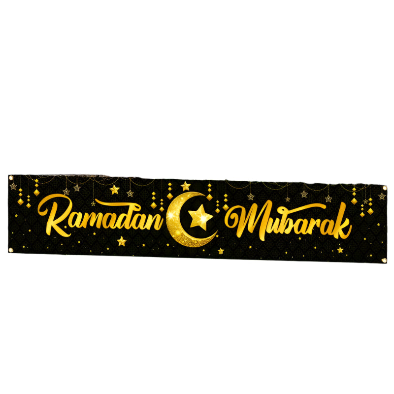 Black Gold Ramadan Kareem Star Moon Banner