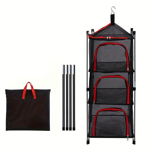 3-Tier Camping Storage Net Foldable Hanging Rack