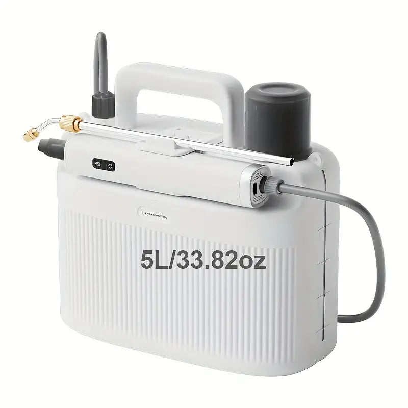 Portable Electric Sprayer with Adjustable Brass Nozzle - 5L/33.82oz Capacity, White