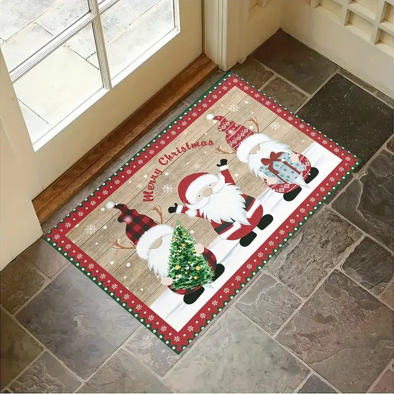 Merry Christmas Kitchen Rug - Festive Red and Green Polka Dots