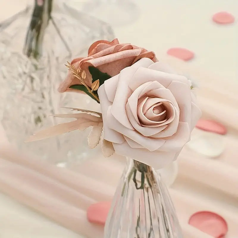 25pcs Real Touch Cinnamon Combination Artificial Rose Flower Arrangement - Warm Taupe & Nude