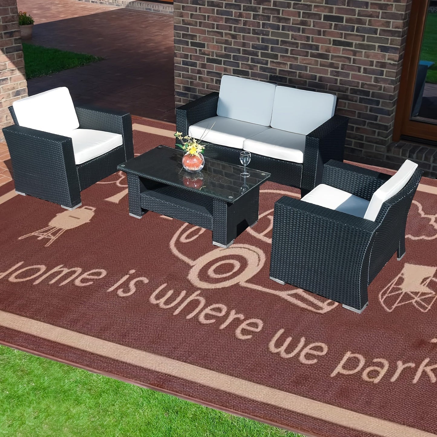 Outdoor Reversible Patio Mat Coffee