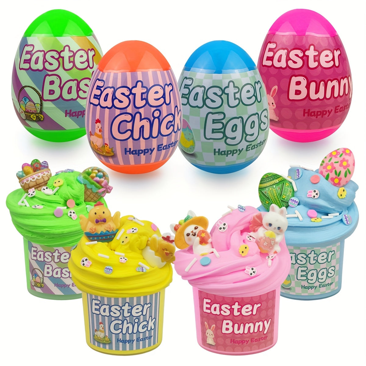 4pcs Plastic Easter Eggs with Butter Slime Toys