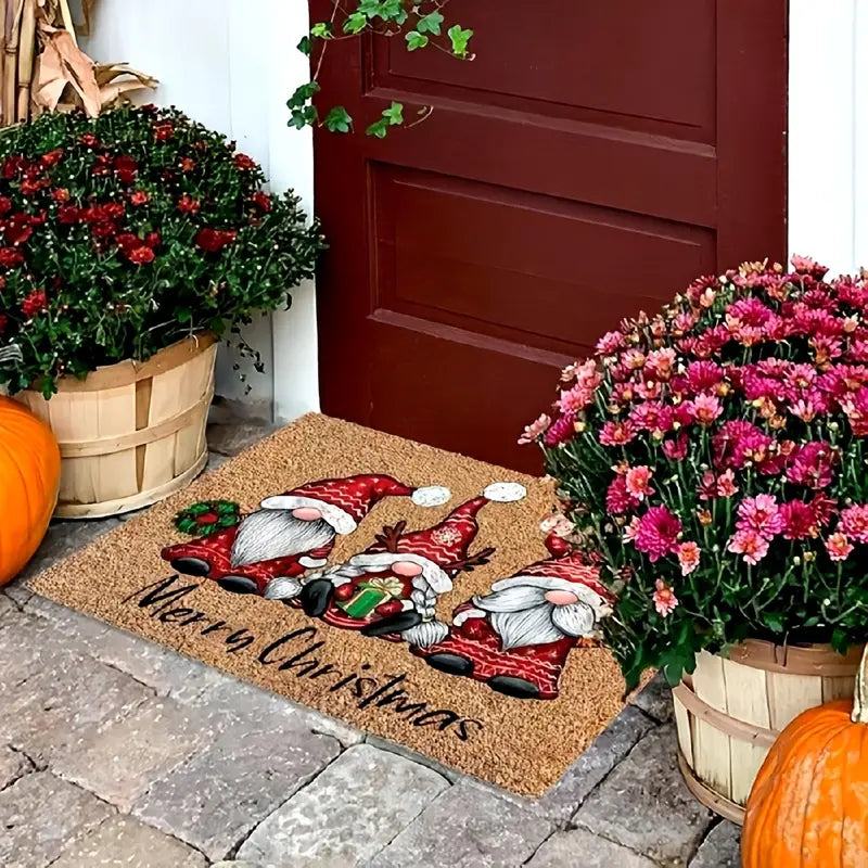 Cheerful Christmas Gnome Welcome Doormat | Indoor/Outdoor Washable Rug