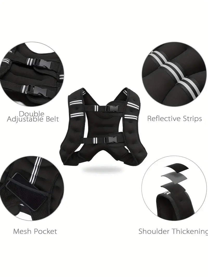 18Lbs Weighted Vest - Adjustable, Solid Black
