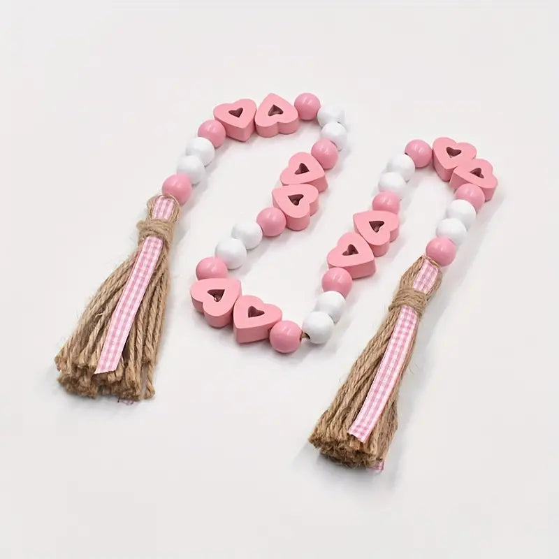Valentine's Day Love Wood Beads Garland - Hemp Rope Tassel Decor (Model: Beads L116)