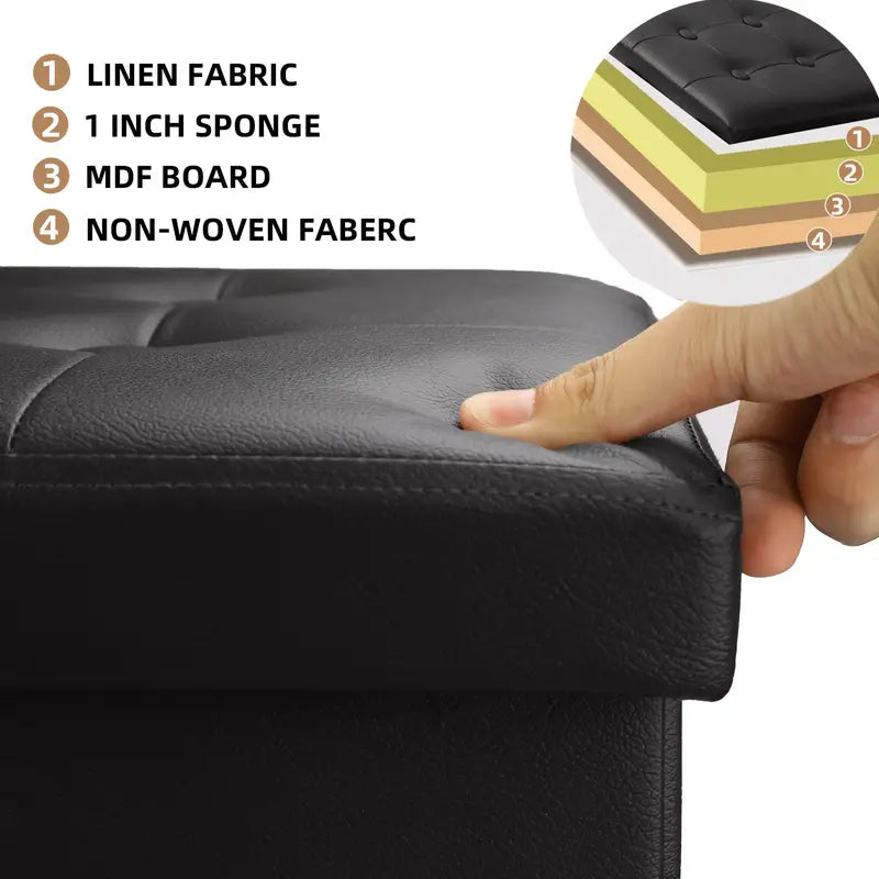 Foldable Leather Storage Stool - Stylish Lodge Design