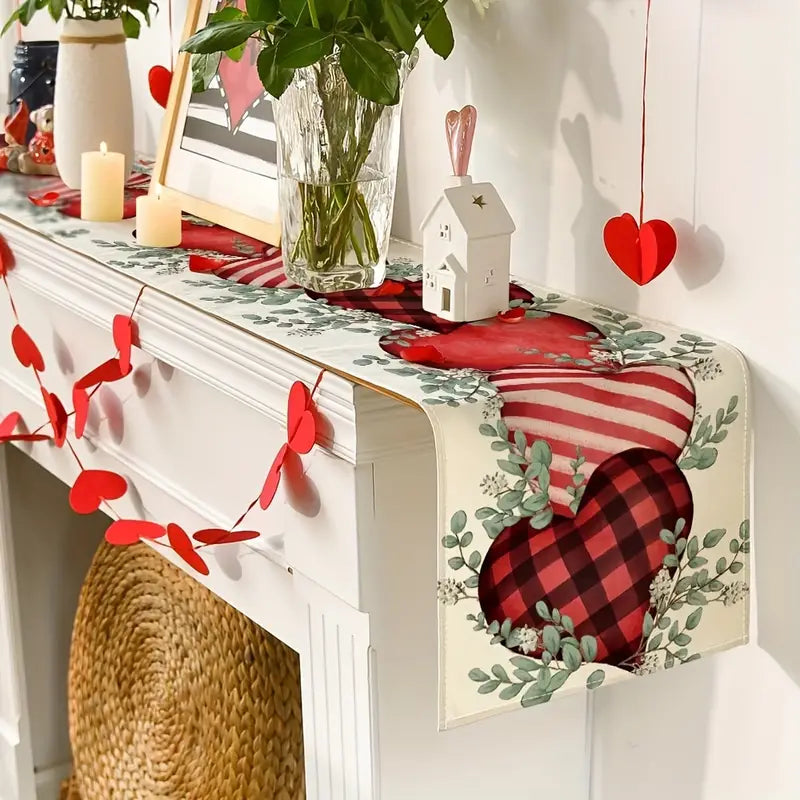 Eucalyptus Hearts & Leaves Printed Linen Table Runner(33.02*274.32cm)