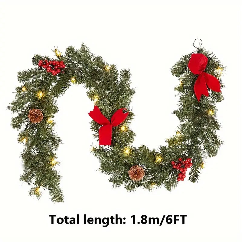 Twinkling Tidings: LED-lit Christmas Rattan Garland