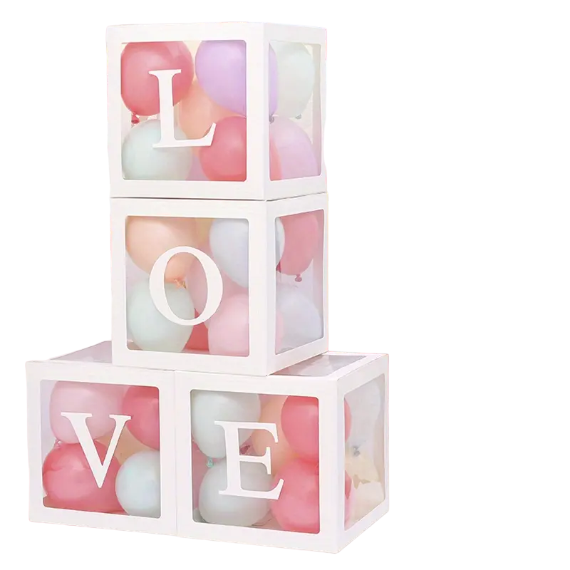 White LOVE Letter Wedding Decoration Set with Transparent Balloon Boxes (4 Boxes + LOVE Letters), 30cm