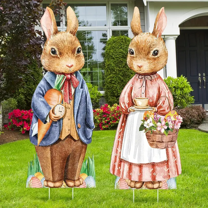 Easter Yard Signs Duo with Stakes - Whimsical 89.92cm Large Bunny Lawn Decorations (2pcs)