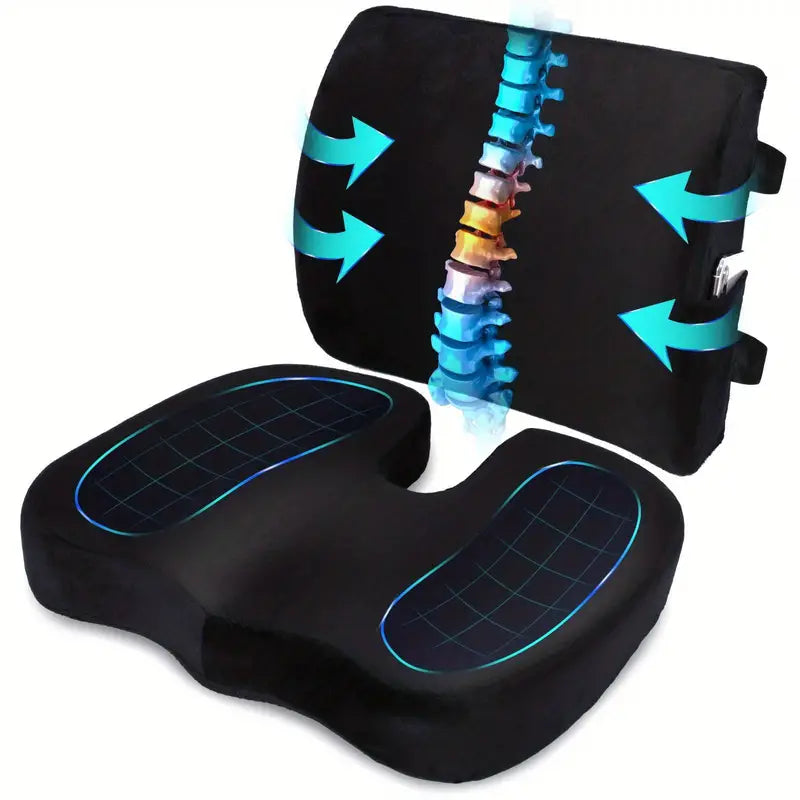 Orthopedic Memory Foam Seat Cushion and Lumbar Support Pillow Set