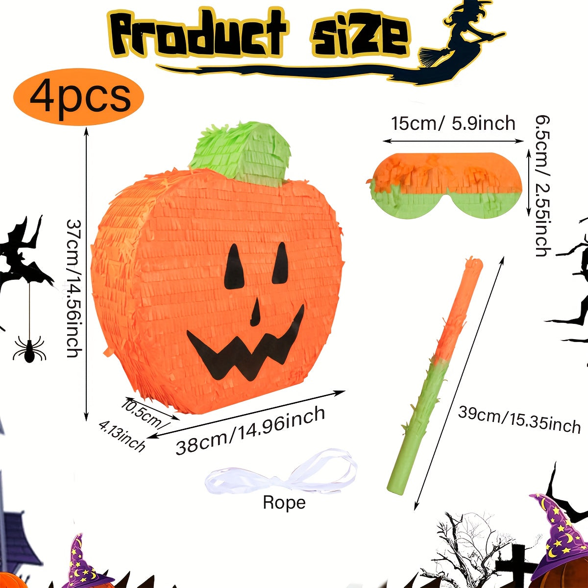 Large Pumpkin Piñata Set Party Decor (4pcs)