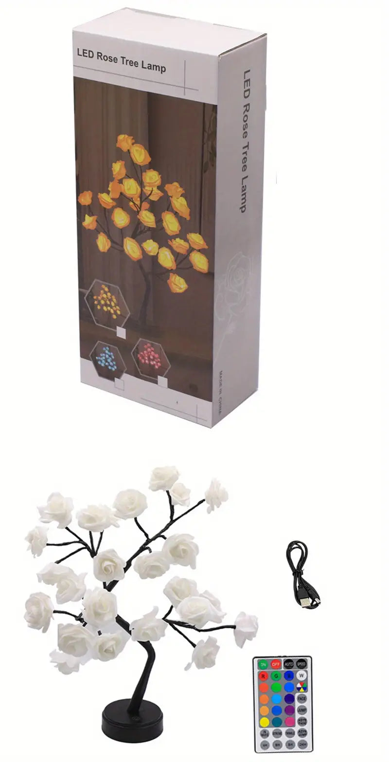 Festive Glow: Christmas Rose Tree Night Light with Dual Power Options