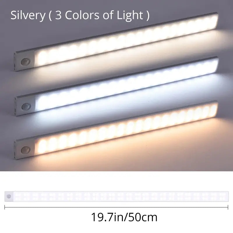 Premium Silvery 50cm LED Motion Sensor Cabinet Light - Wireless Rechargeable Closet Lighting