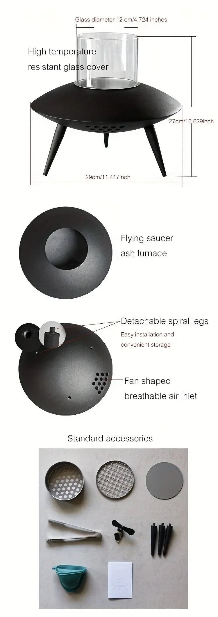 Space Black Flying Saucer Courtyard Charcoal Stove