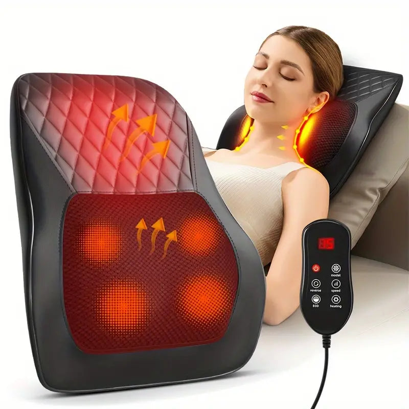 Cordless 3D Kneading Massage Pillow With Heat - Rechargeable Back Massager