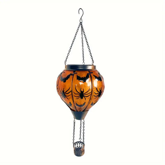Classic Orange Glass Globe Solar Lantern - Bats & Spiders