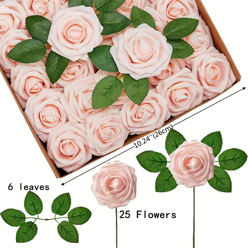 Pink Artificial Flowers Combo Box Set with Stems