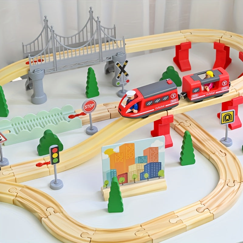72pcs Wooden Train Set with Electric Train Toy