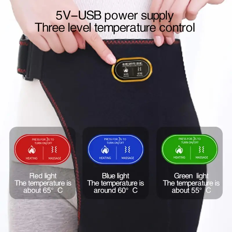 1pc USB Heated Hip Support Brace with Vibrating Massage and Adjustable Strap