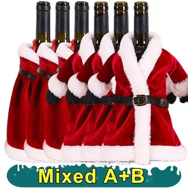Christmas Red Dress Wine Bottle Covers Velvet Xmas Bags