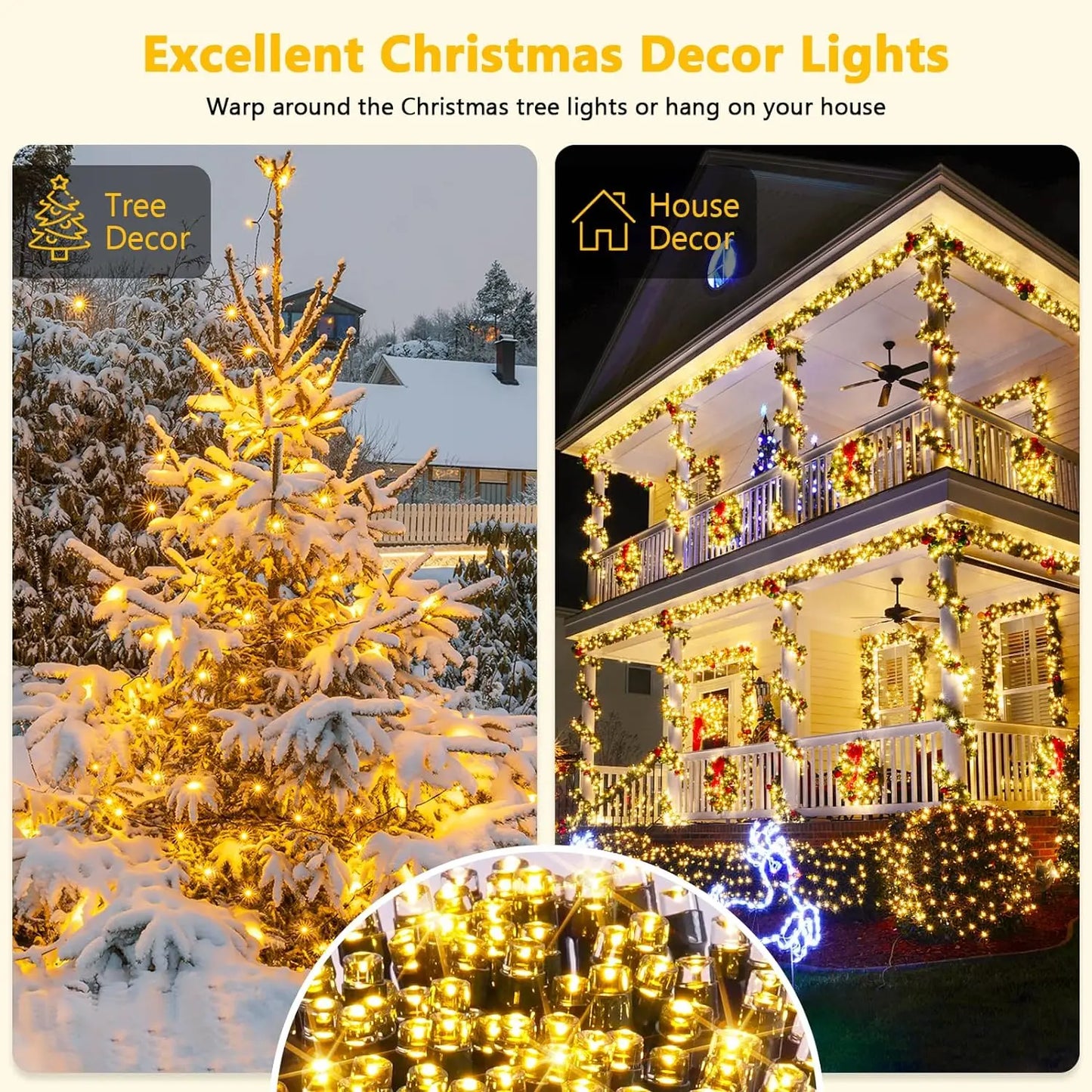 Solar Christmas Lights Outdoor Waterproof String 8 Modes