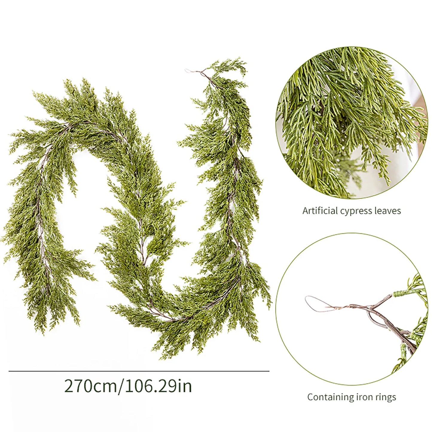 Artificial Cedar Christmas Garland for Home Decor (2.7m)