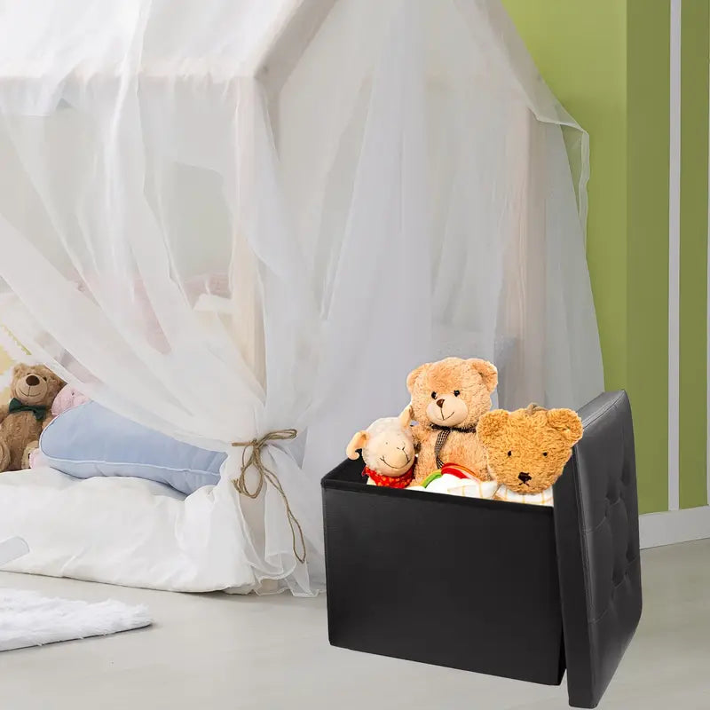 Foldable Leather Storage Stool - Stylish Lodge Design