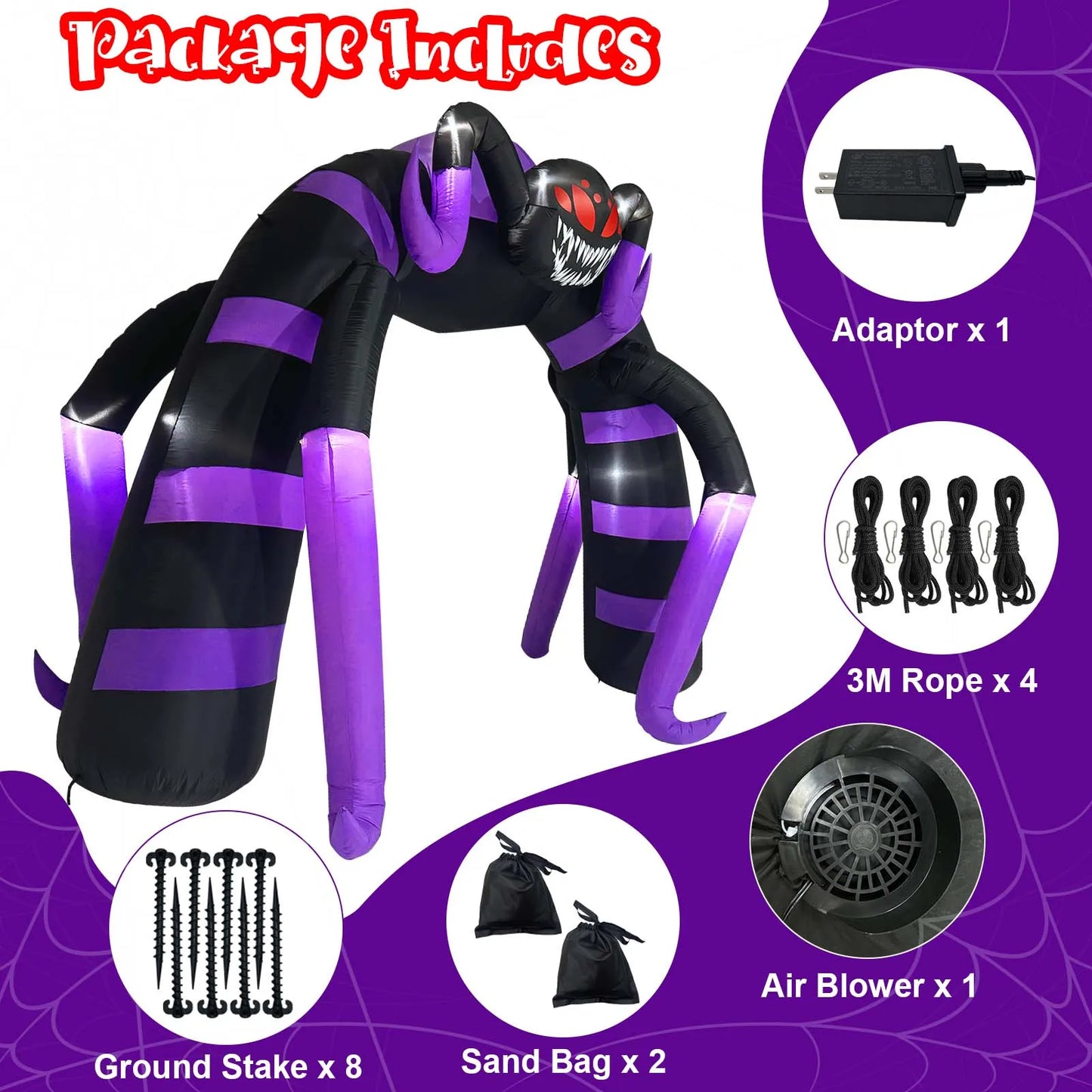 Halloween Spider Arch Inflatable with LED Lights