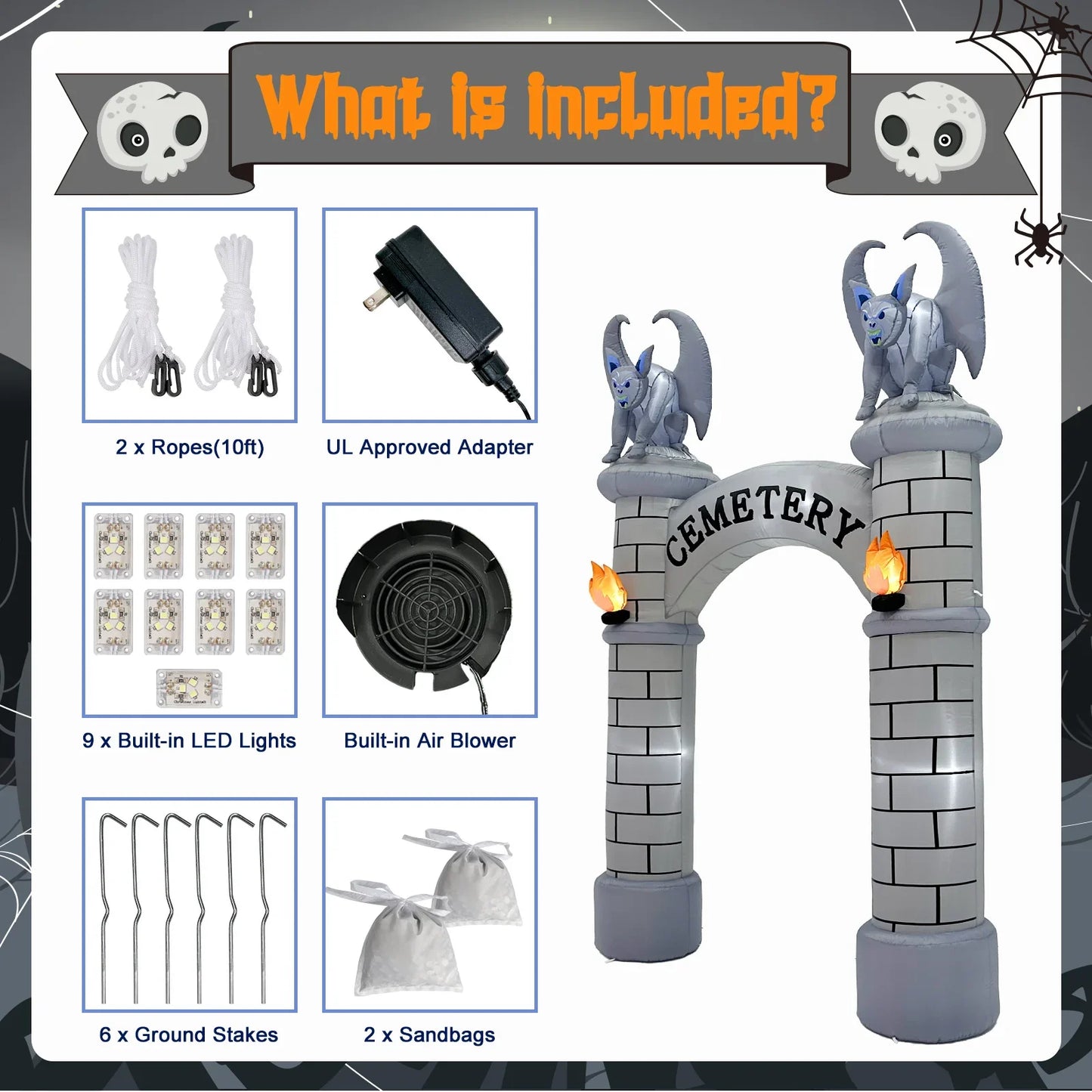 10FT Halloween Castle Inflatable Archway with LED Lights