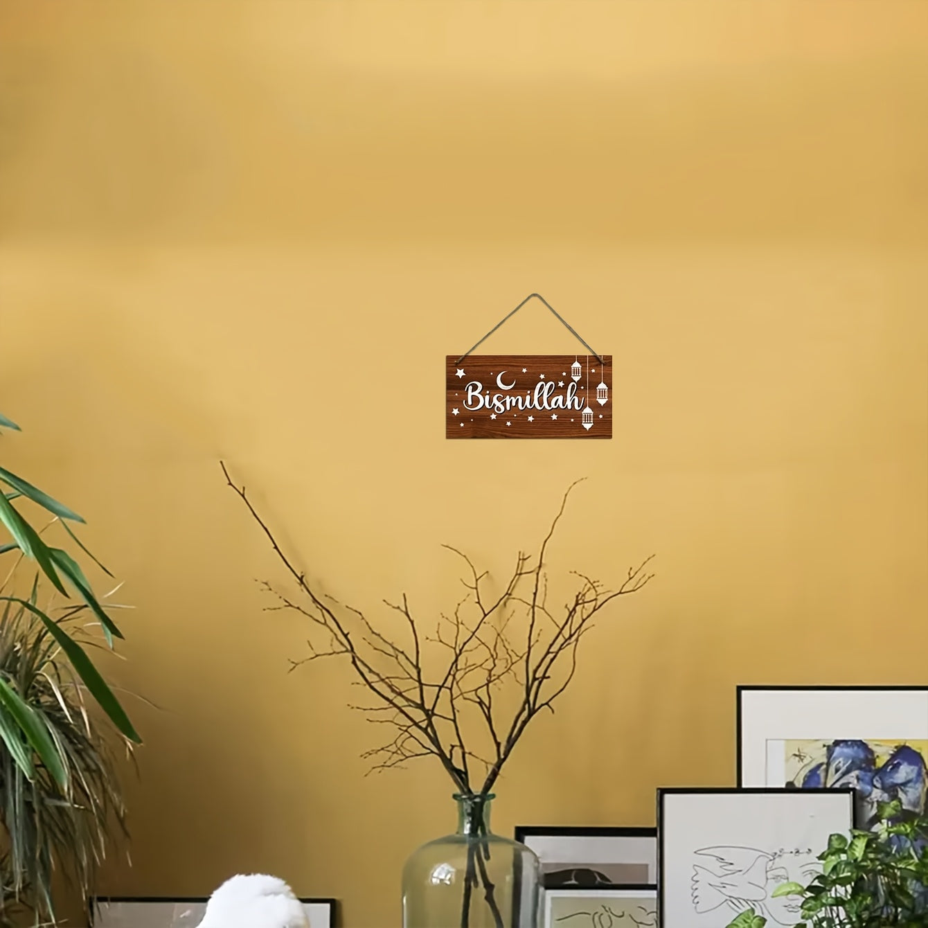 Wooden Ramadan Wreath Star-Themed Eid Decor Sign