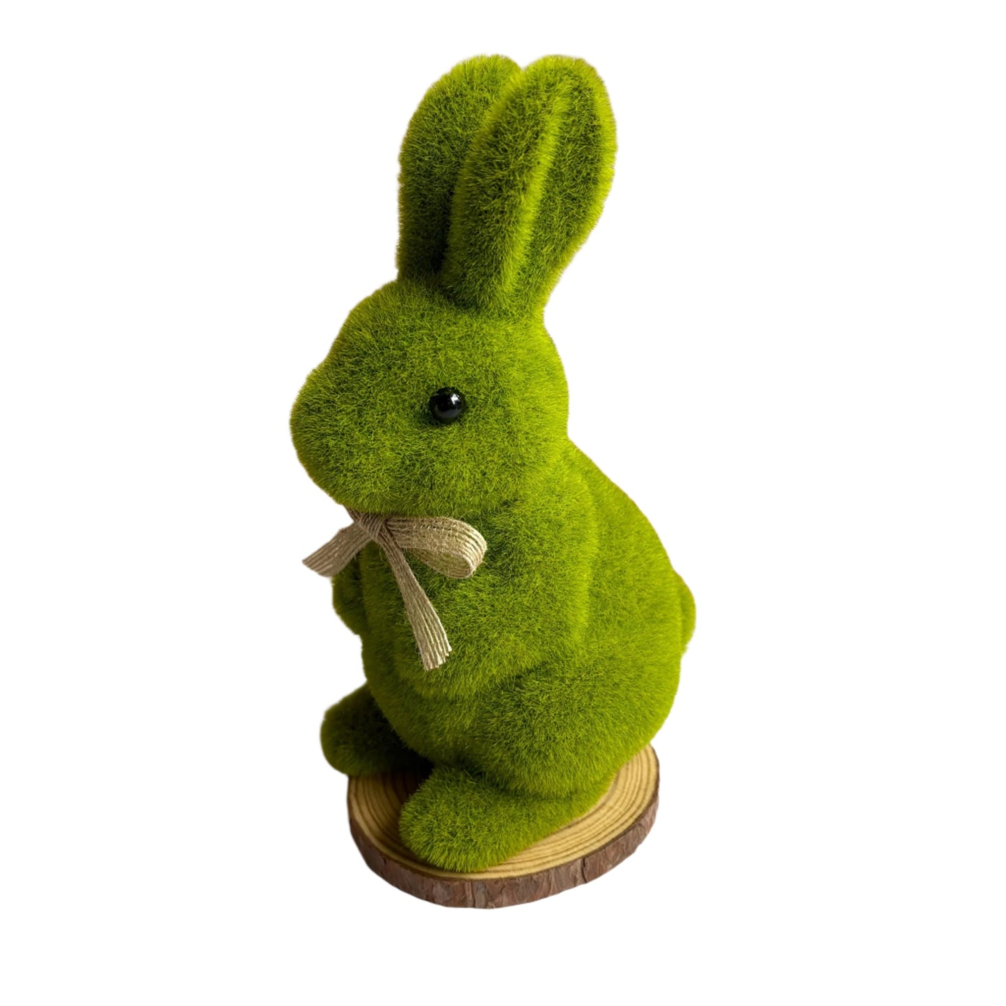 Green Flocked Bunny Rabbit Statue