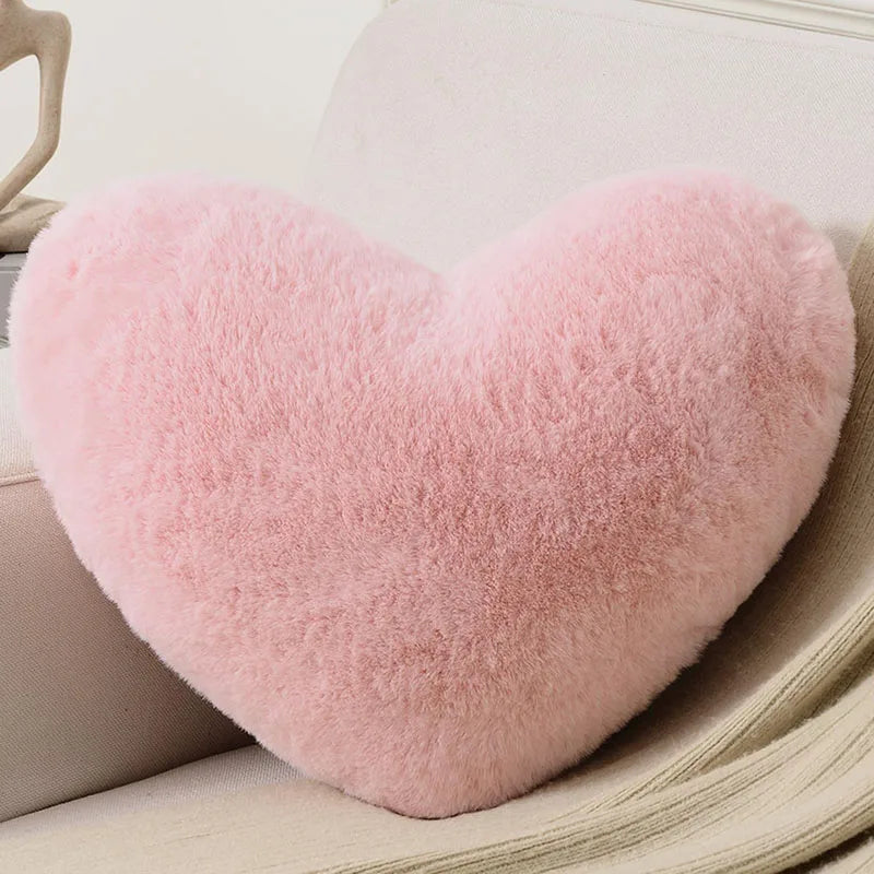 Heart Shaped Faux Bunny Fur Pillow (Pink)