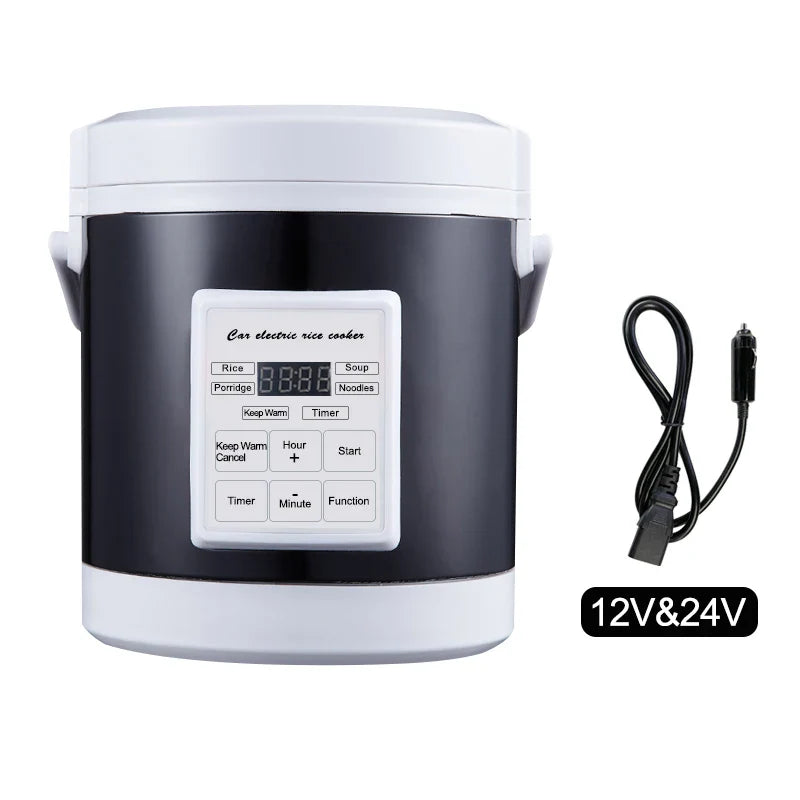 12V/24V Mini Car Rice Cooker 1.6L Portable Grey
