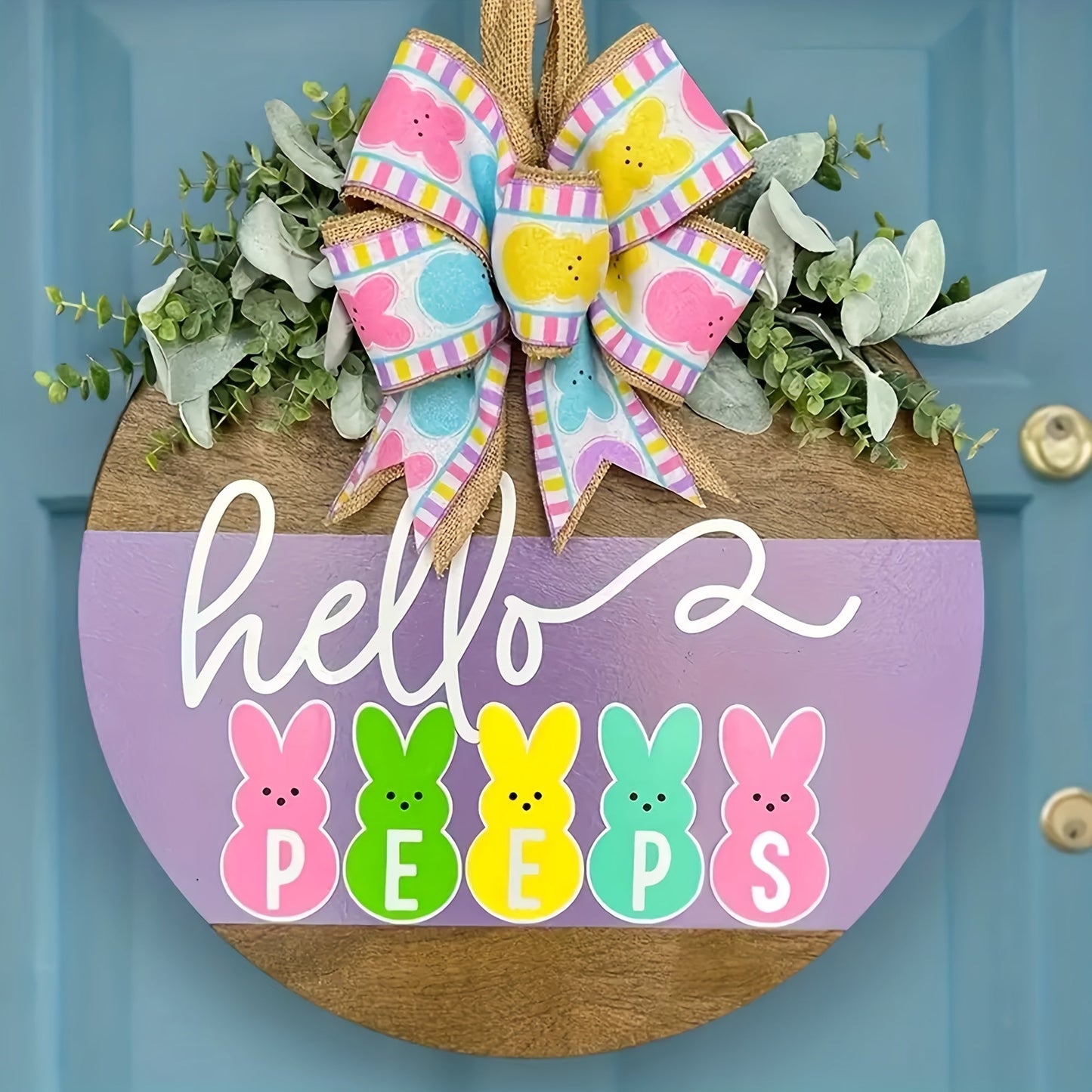 Farmhouse Easter Welcome Sign Wooden Bunny Wreath