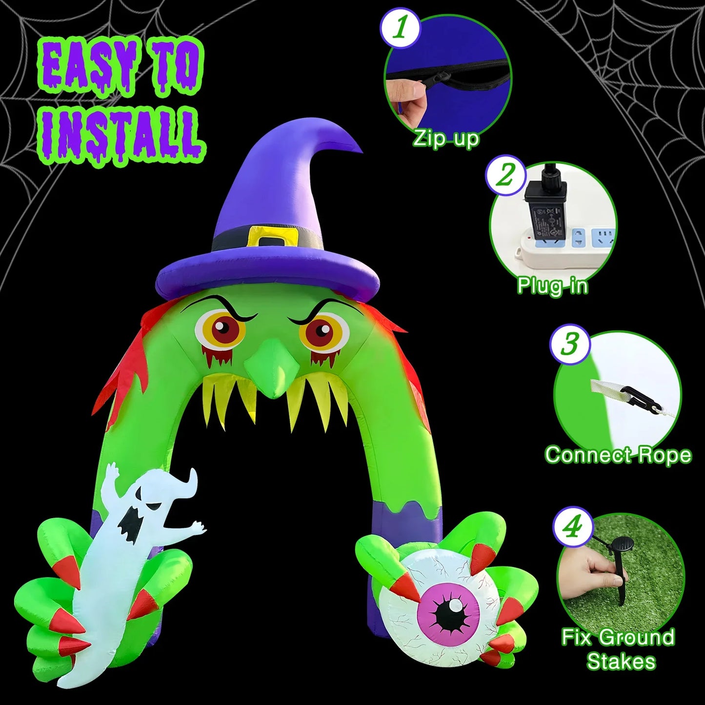 Halloween Inflatable Giant Witch Arch with LED Lights